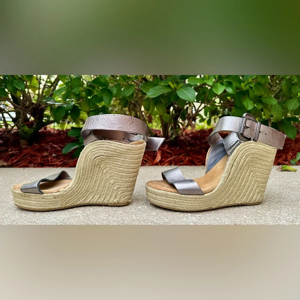 Vintage Michael Kors Metallic Leather Espadrille Wedge Sandals Size 10